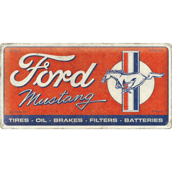 Placa metalica 25x50 Ford Mustang Horse Stripes Logo Red