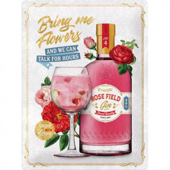 Placa metalica 30x40 Pink Gin Flowers