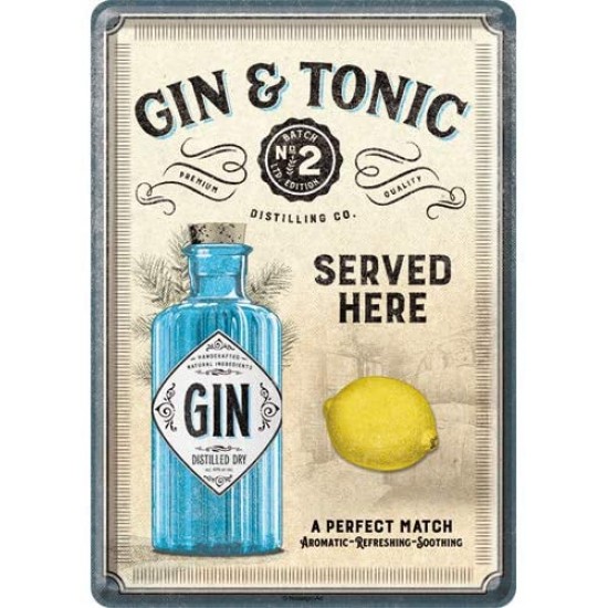 Placa metalica Gin & Tonic Served here - 10x14cm