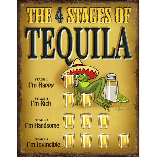 Placa metalica - 4 stages of Tequila 30x40 cm