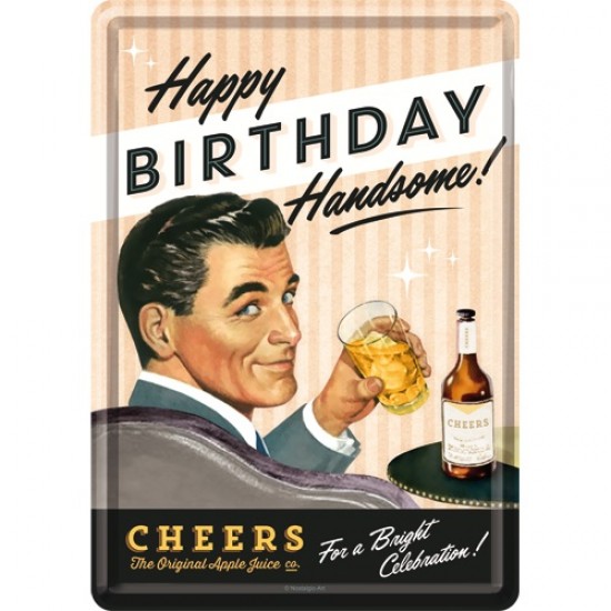 Placa metalica - Happy Birthday Handsome - 10x14 cm