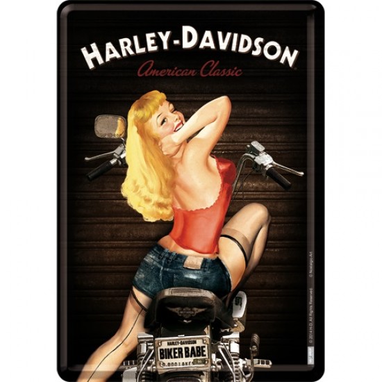 Placa metalica - Harley Davidson - Biker Babe - 10x14 cm