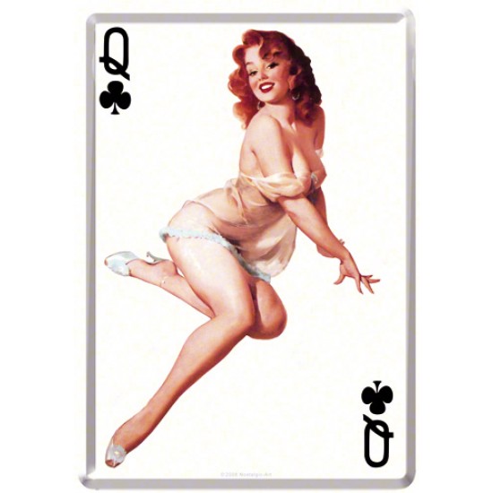 Placa metalica - Pin Up - Queen of Clubs - 10x14 cm