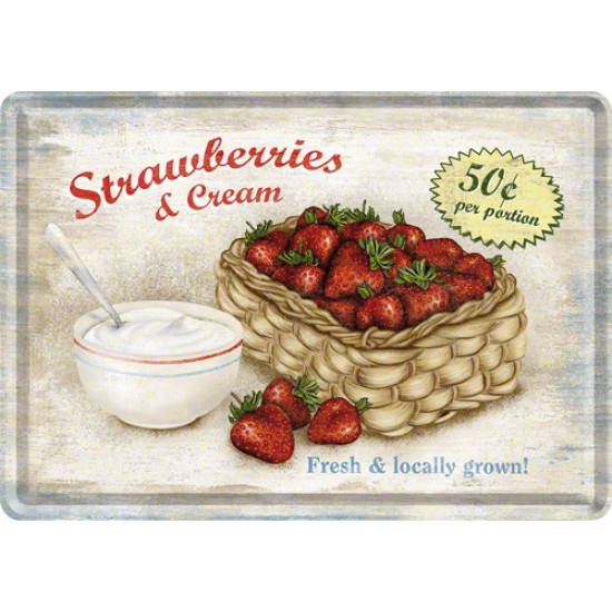 Placa metalica - Strawberries and Cream - 10x14 cm