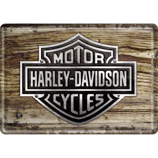 Placa metalica - Harley Davidson - Wood - 10x14 cm