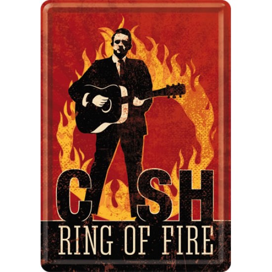 Placa metalica - Johnny Cash - Ring of Fire - 10x14 cm