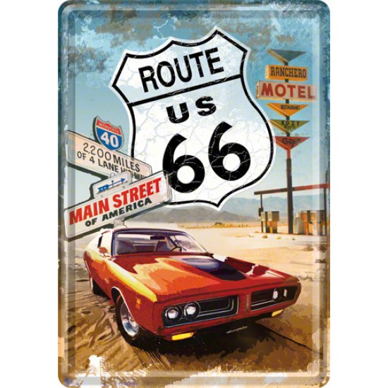 Placa metalica - Route 66 - Gas Up - 10x14 cm