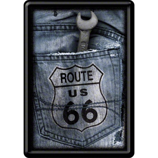 Placa metalica - Route 66 Jeans - 10x14 cm