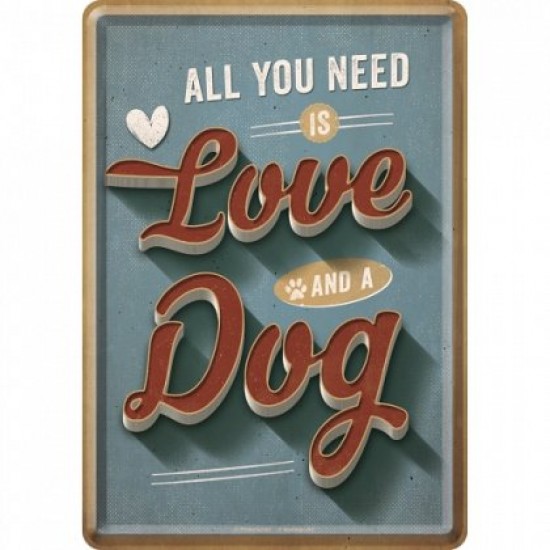 Placa metalica - Love Dog - 10x14 cm