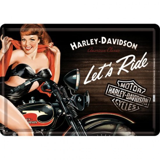 Placa metalica - Harley Davidson Biker Babe Red - 10x14 cm