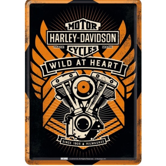 Placa metalica - Harley-Davidson - Wild At Heart - 10x14 cm