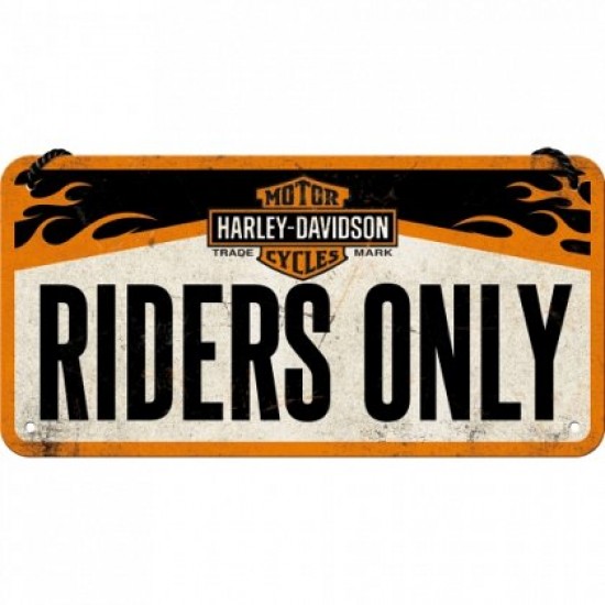 Placa metalica cu snur - Harley-Davidson Riders only - 10x20 cm