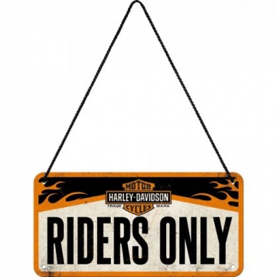 Placa metalica cu snur - Harley-Davidson Riders only - 10x20 cm