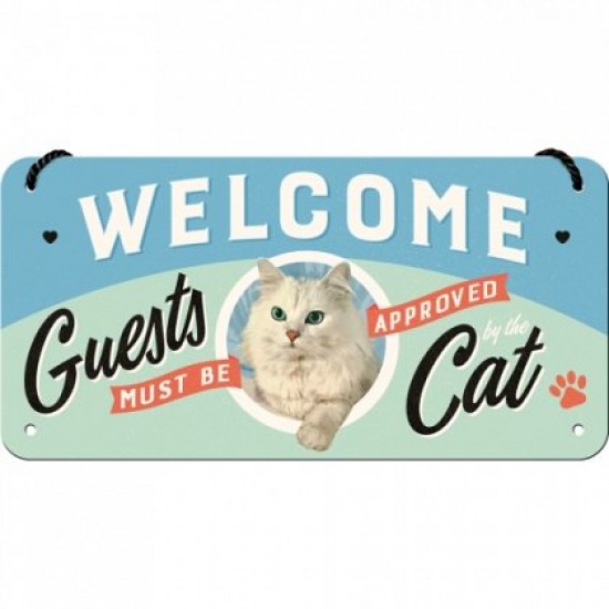 Placa metalica cu snur - Welcome Cat - 10x20 cm