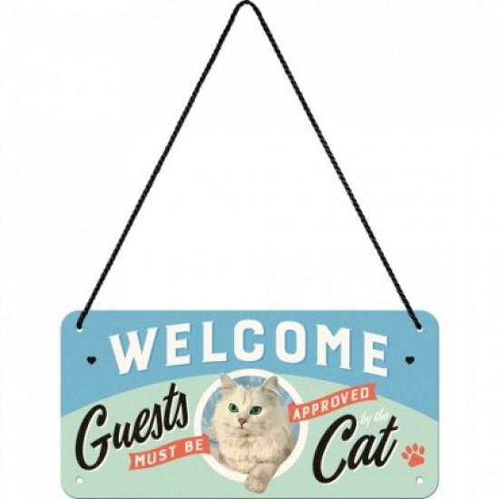 Placa metalica cu snur - Welcome Cat - 10x20 cm