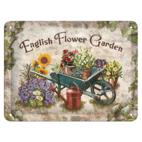 Placa metalica - English Flower Garden - 15x20 cm