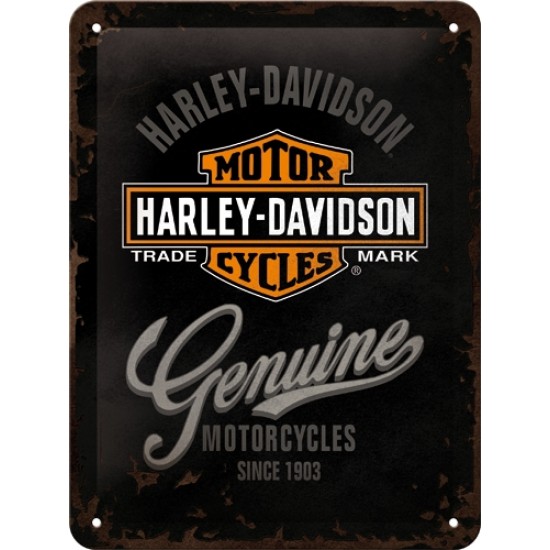 Placa metalica - Harley Davidson Genuine Logo - 15x20 cm