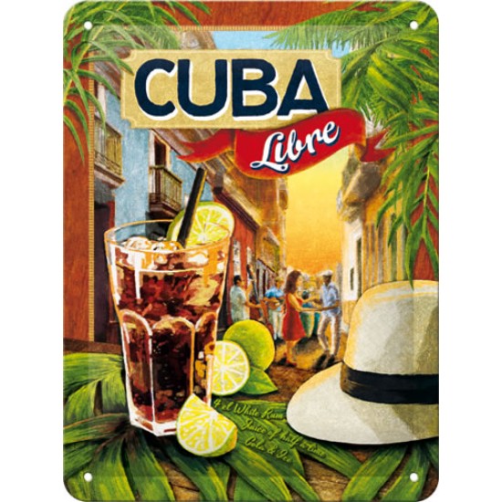 Placa metalica - Cocktail Time - Cuba Libre - 15x20 cm