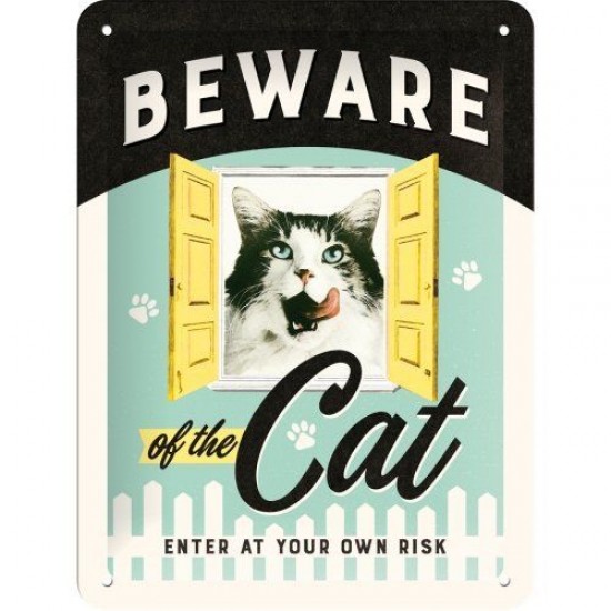 Placa metalica - Beware of the Cat - 15x20cm