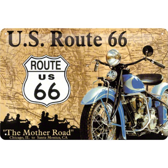 Placa metalica - Route 66 Map  - 20x30 cm