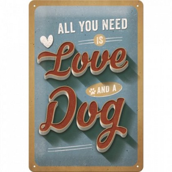 Placa metalica - Love Dog - 20x30 cm