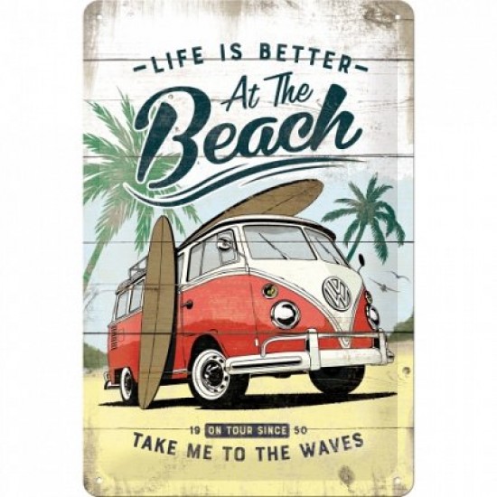 Placa metalica - Volkswagen Bulli Beach- 20x30 cm