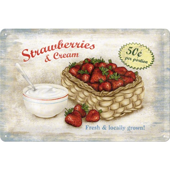 Placa metalica - Strawberries and Cream - 20x30 cm