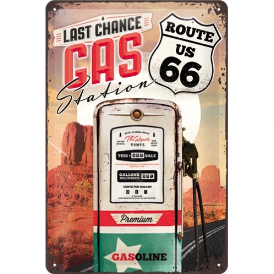 Placa metalica - Route 66 - Gas Station - 20x30 cm