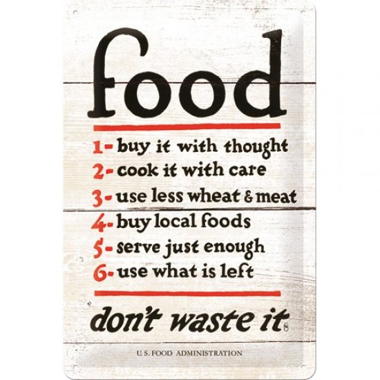 Placa metalica - Food - Don’t Waste It - 20x30 cm