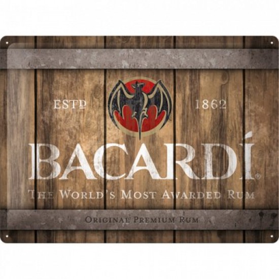 Placa metalica - Bacardi - Wood Logo - 30x40 cm