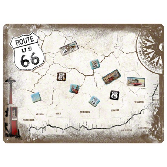 Placa metalica - Route 66 - Map - Remember - 30x40 cm