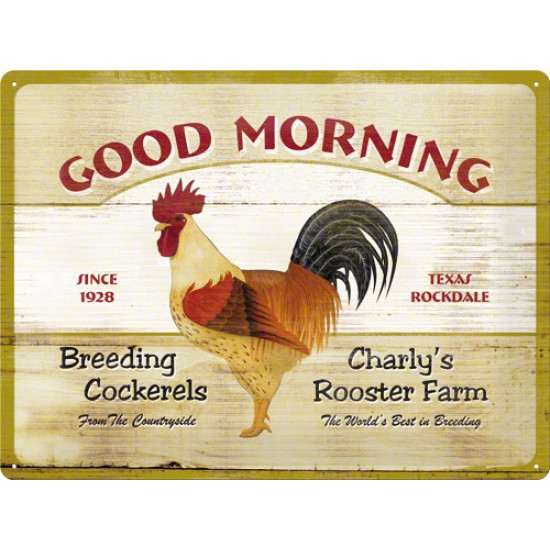 Placa metalica - Good Morning - Rooster - 30x40 cm