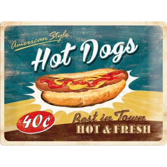 Placa metalica - American style - Best Hot Dog - 30x40 cm