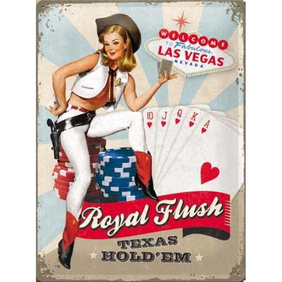 Placa metalica - Royal Flush - Las Vegas - 30x40 cm