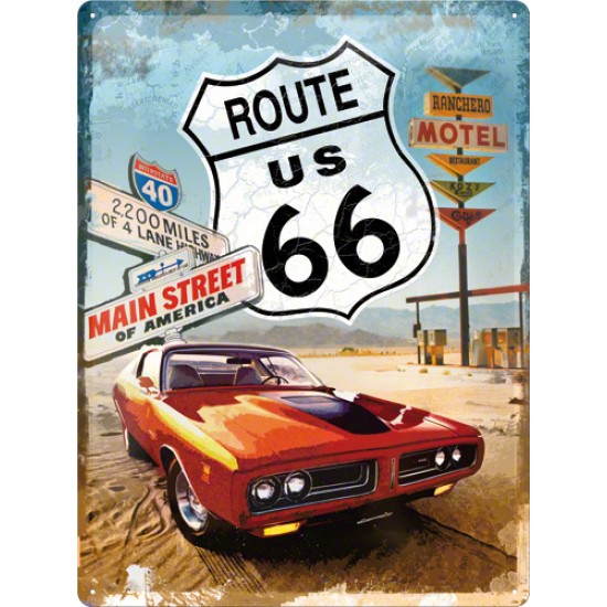 Placa metalica - Route 66 Red Car - 30x40 cm