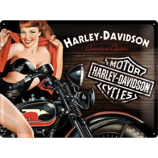 Placa metalica - Harley Davidson Biker Babe Red - 30x40 cm