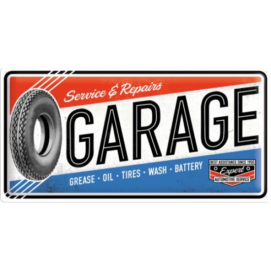 Placa metalica - Garage - Service and Repairs - 25x50 cm