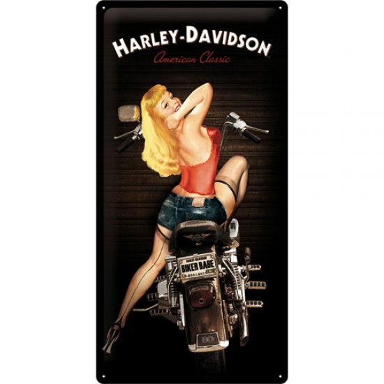 Placa metalica - Harley Davidson Biker babe - 25x50 cm