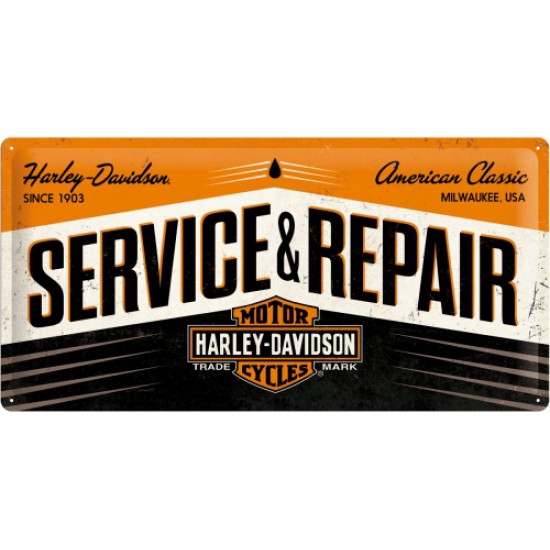 Placa metalica - Harley Davidson - Service and Repair - 25x50 cm