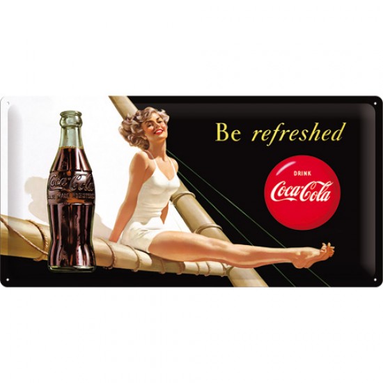 Placa metalica - Coca Cola - Be Refreshed Lady - 25x50 cm