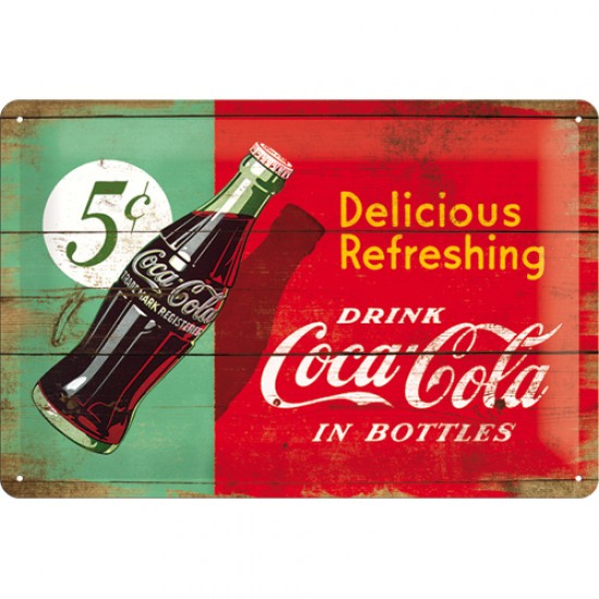 Placa metalica - Coca Cola - Delicious Green - 10x14 cm