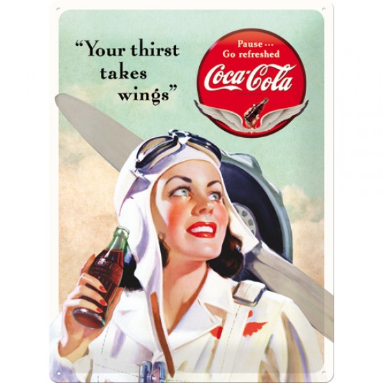 Placa metalica - Coca Cola - Takes Wings Lady - 30x40 cm