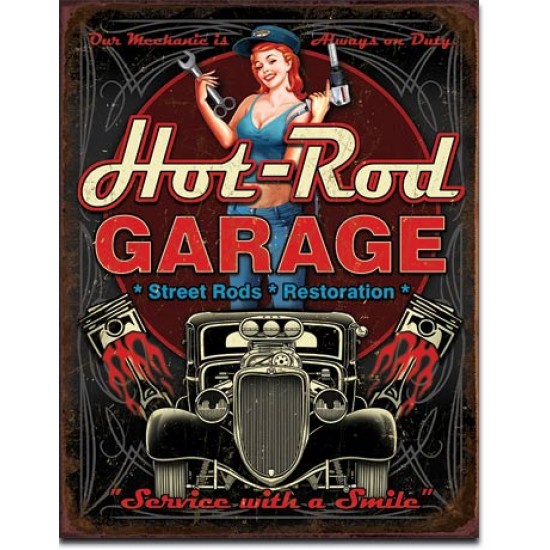 Placa metalica - Hot Rod Garage - Pistons - 30x40 cm