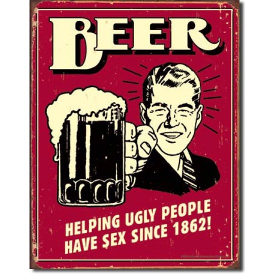 Placa metalica - Beer - Helping Ugly People - 30x40 cm