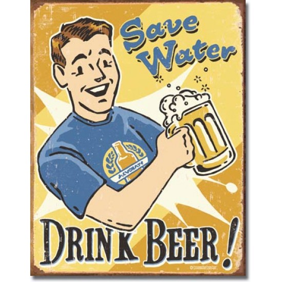 Placa metalica - Save Water - Drink Beer - 30x40 cm