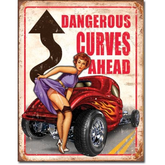 Placa metalica - Dangerous Curves Ahead - 30x40 cm