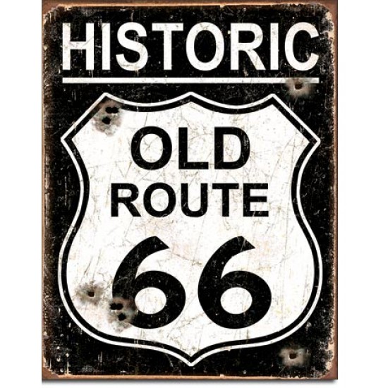 Placa metalica - Old Route 66 - Weathered - 30x40 cm