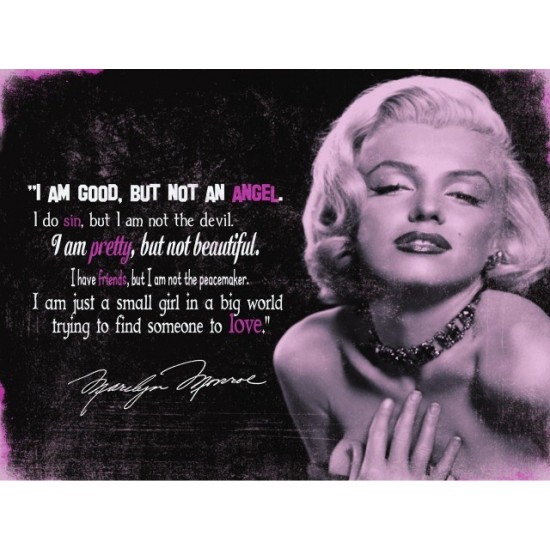 Placa metalica - Marilyn Monroe "I'm good but not an angel" - 30x40 cm