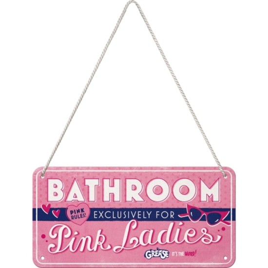 Placa metalica cu snur 10x20 Grease -Pink Ladies Bathroom