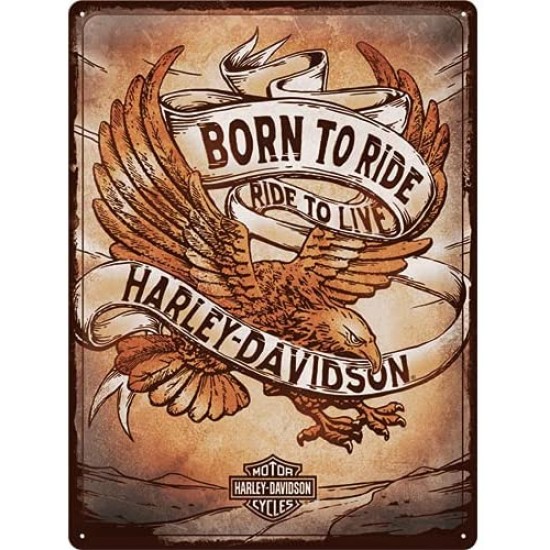 Placa metalica Harley Davidson - Born to Ride Eagle